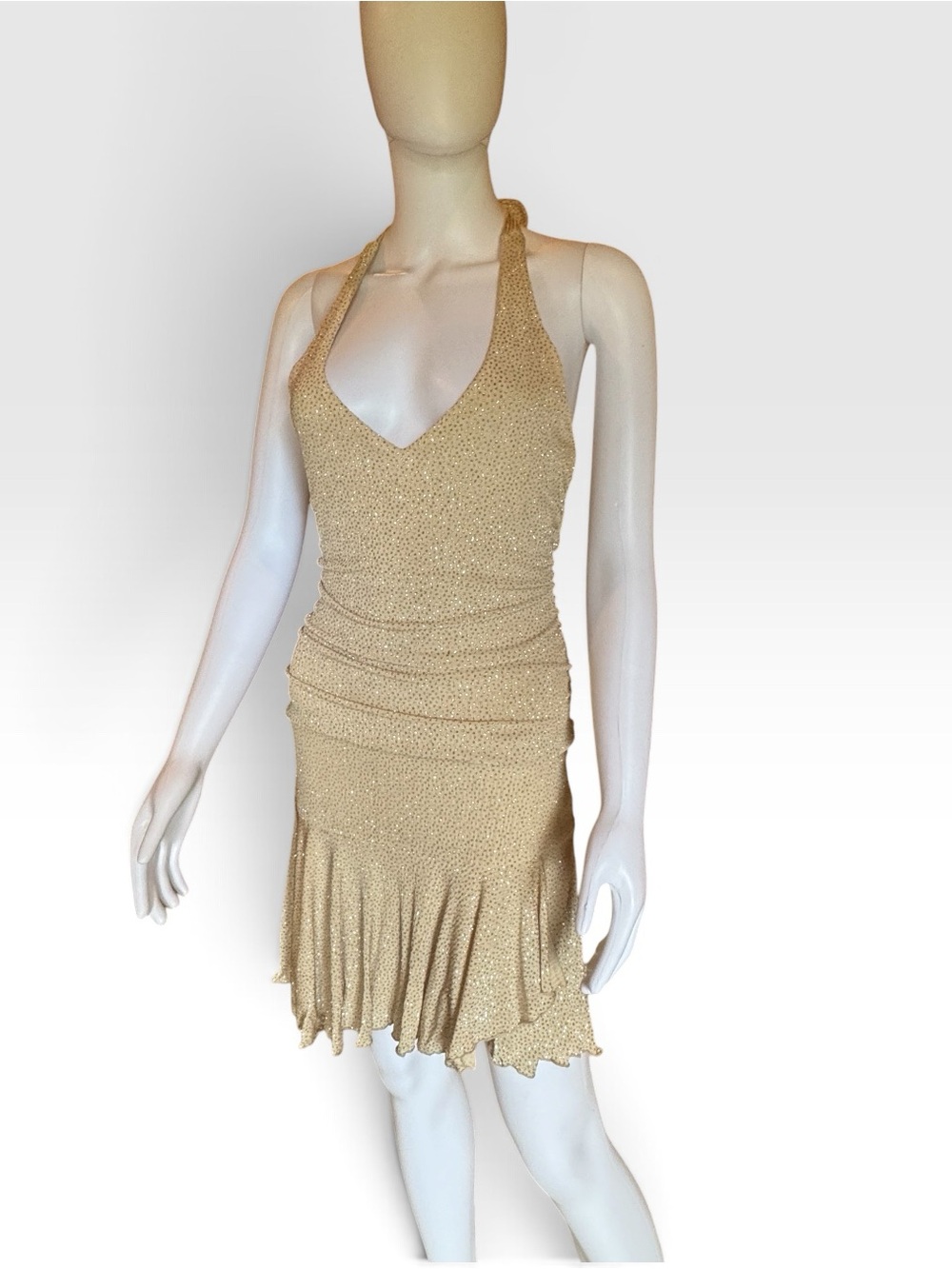 Speechless Gold Halter V-Neck Sparkle Mini Dress